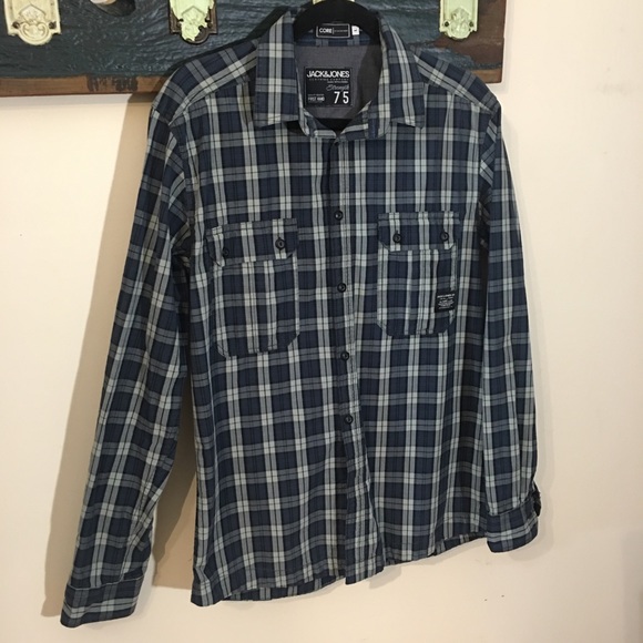 Core by Jack and Jones Munix Blue Plaid Button-Down Shirt Size Large - Picture 3 of 11